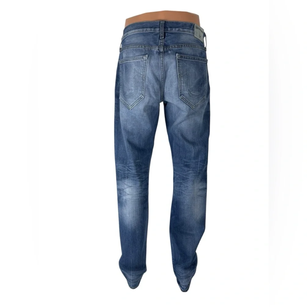 True Religion Mens 34 Jeans Geno Relaxed Slim Blue Cotton Made USA Inseam 33”